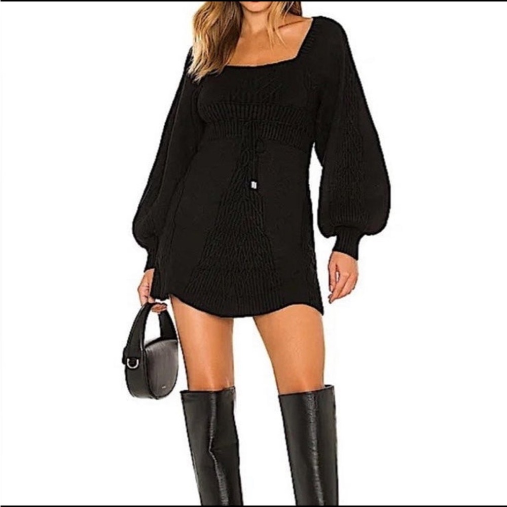 Free People Black Emmaline LongSleeved Sweater Dress